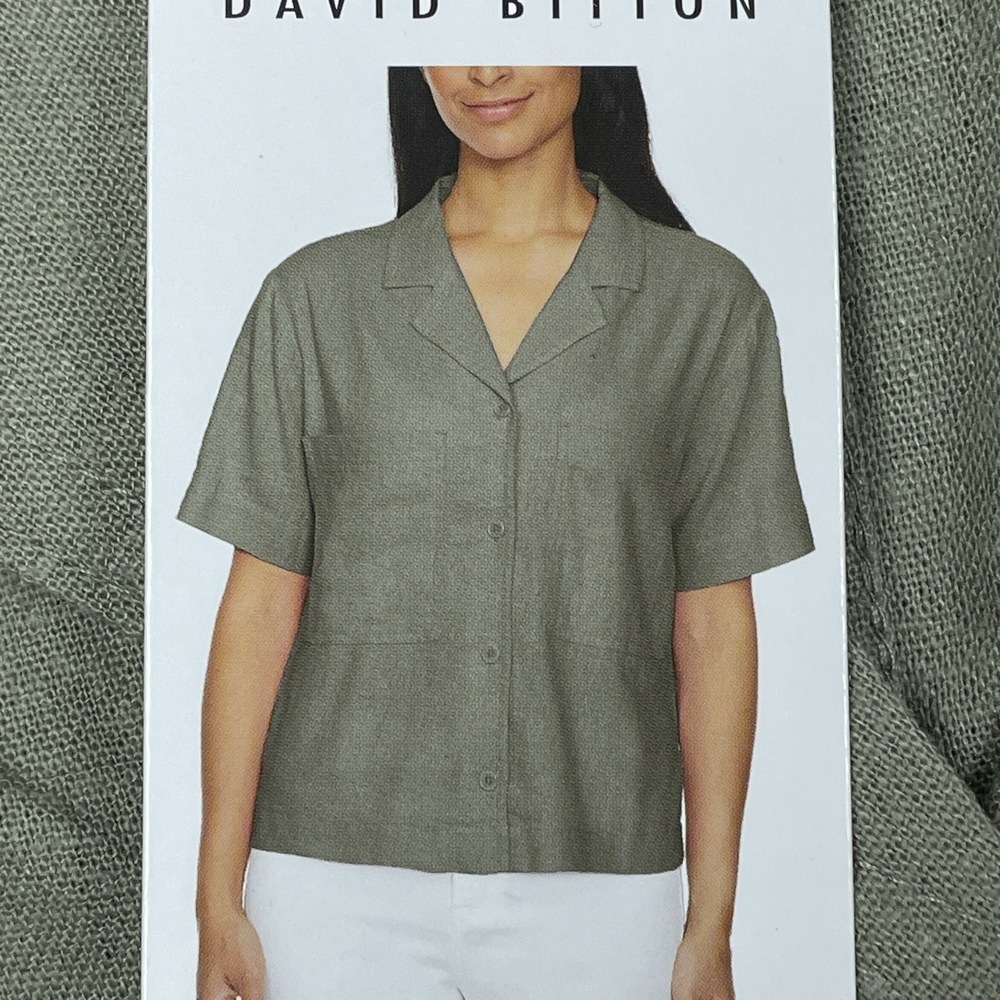 Buffalo David Bitton Women's L Blouse Green Linen Blend d1241
